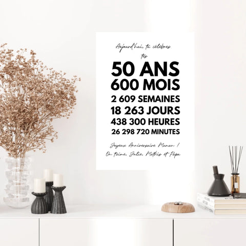 Affiche Personnalisée Message Anniversaire 50 Ans