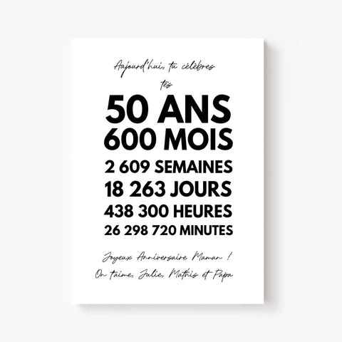 Affiche Personnalisée Message Anniversaire 50 Ans