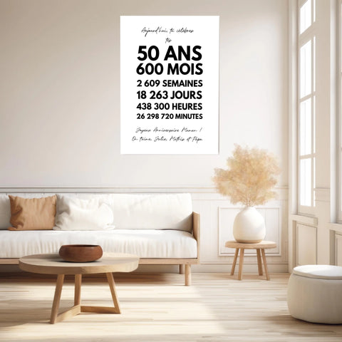 Affiche Personnalisée Message Anniversaire 50 Ans