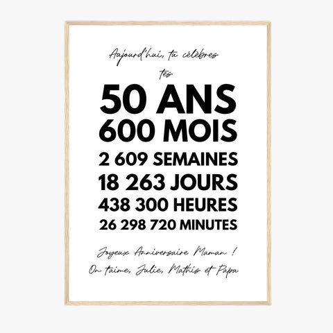 Affiche Personnalisée Message Anniversaire 50 Ans