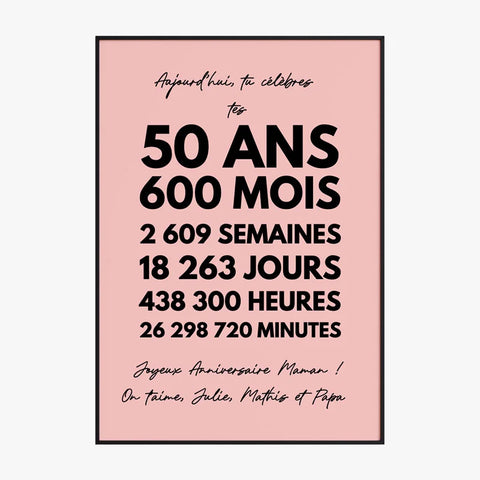 Affiche Personnalisée Message Anniversaire 50 Ans