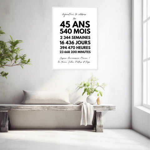 Affiche Personnalisée Message Anniversaire 45 Ans