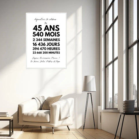 Affiche Personnalisée Message Anniversaire 45 Ans