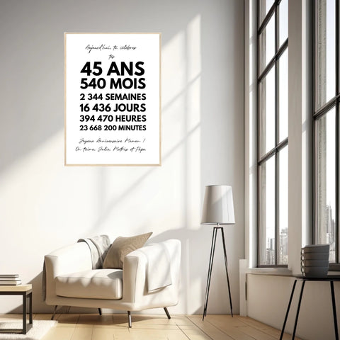 Affiche Personnalisée Message Anniversaire 45 Ans