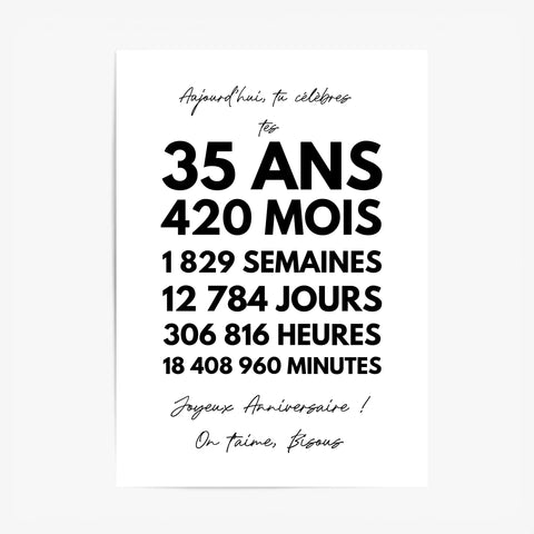 Affiche Personnalisée Message Anniversaire 35 Ans