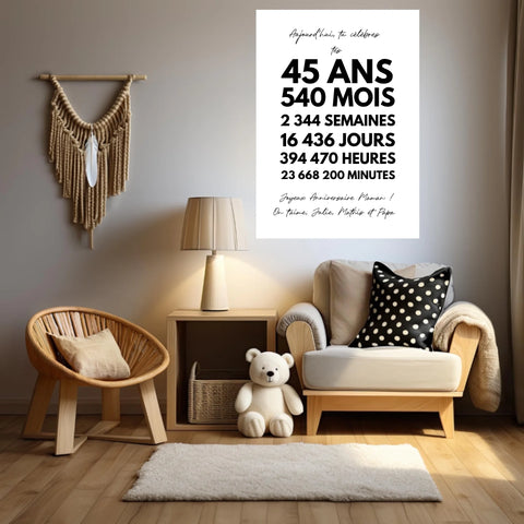 Affiche Personnalisée Message Anniversaire 45 Ans